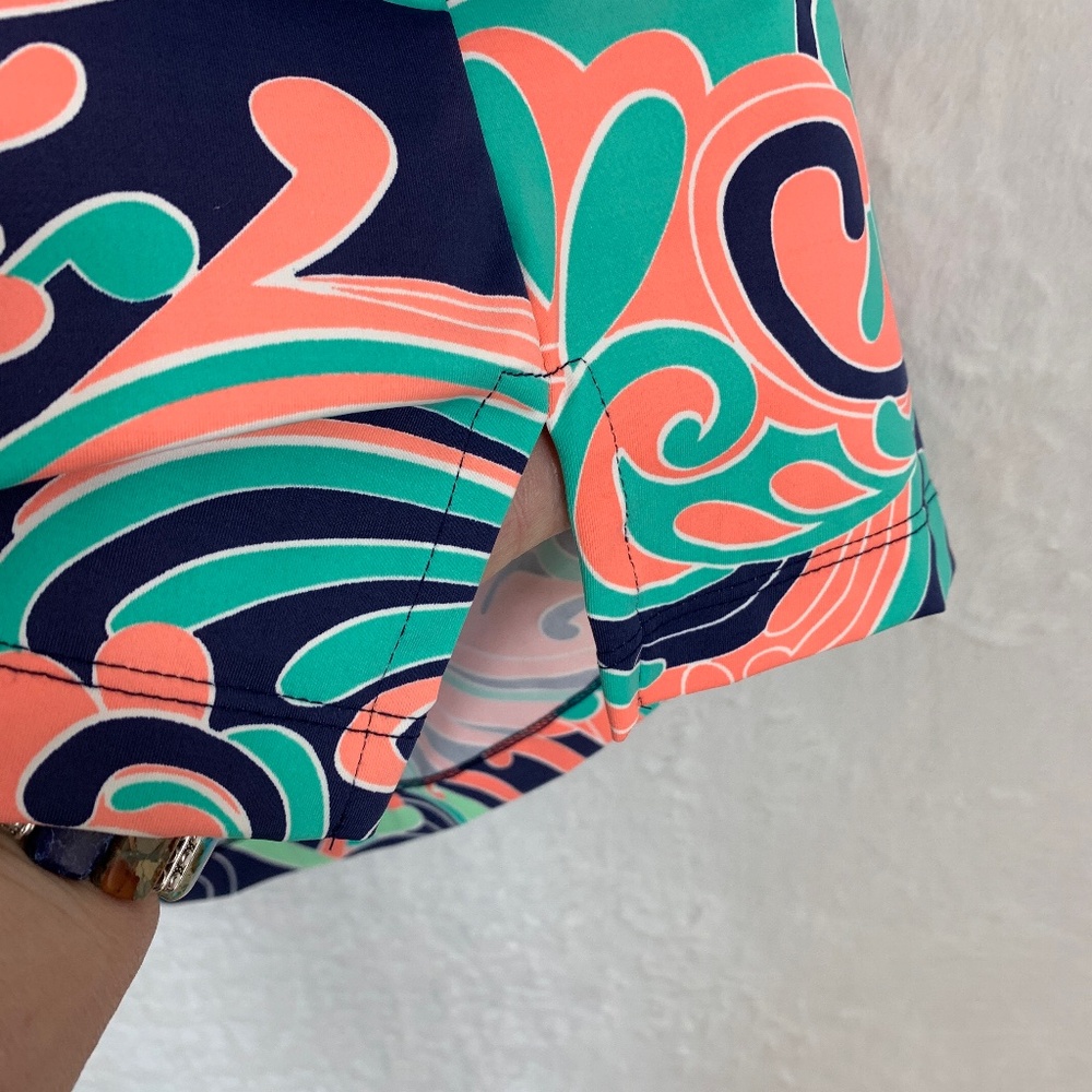 Katherine Way Sleeveless Split Neck Colorful Shift Dress Sz L - Picture 5 of 13